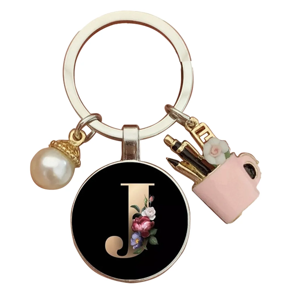 Resin Alphabet Letter Keychain Pearl Alphabet Key Ring Charms for Key Handbag Backpack