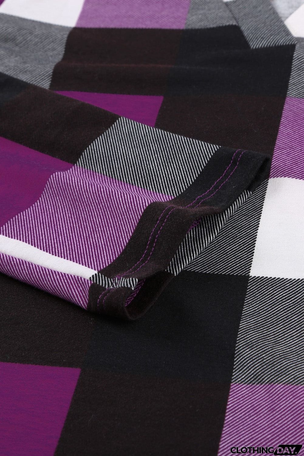 Contrast Plaid V Neck Long Sleeve Top