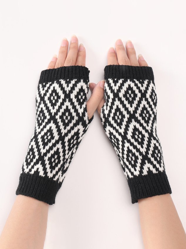 Simple Diamond Acrylic Fingerless Gloves