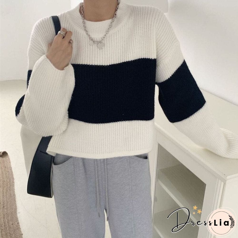 elegant striped patchwork women's sweater fashion spring outgoing sweater knitted skin-friendly sweater new arrivals tops