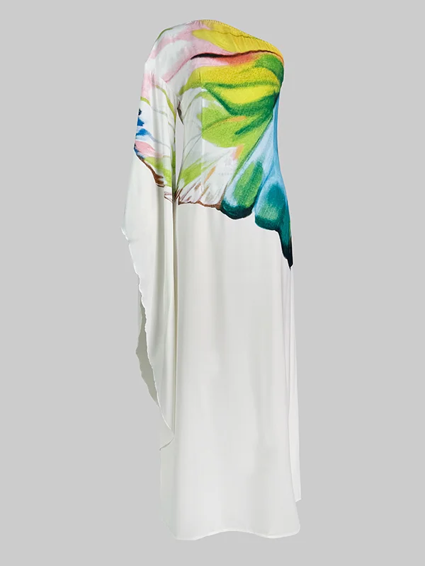 Sleeveless One Shoulder Plain Flower Detail Ruched Maxi A-Line Dress main image 0