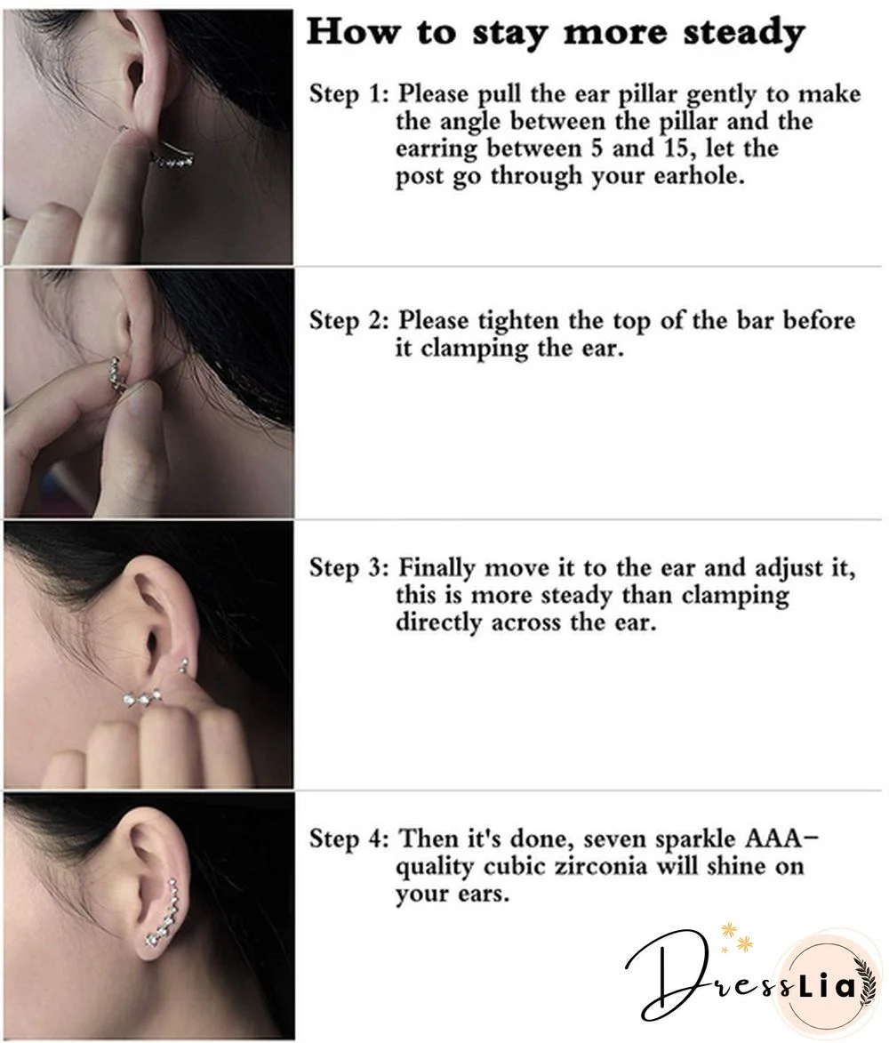 7 Crystals Ear Cuffs Hoop Climber Fashion Party Earrings Hypoallergenic Earring