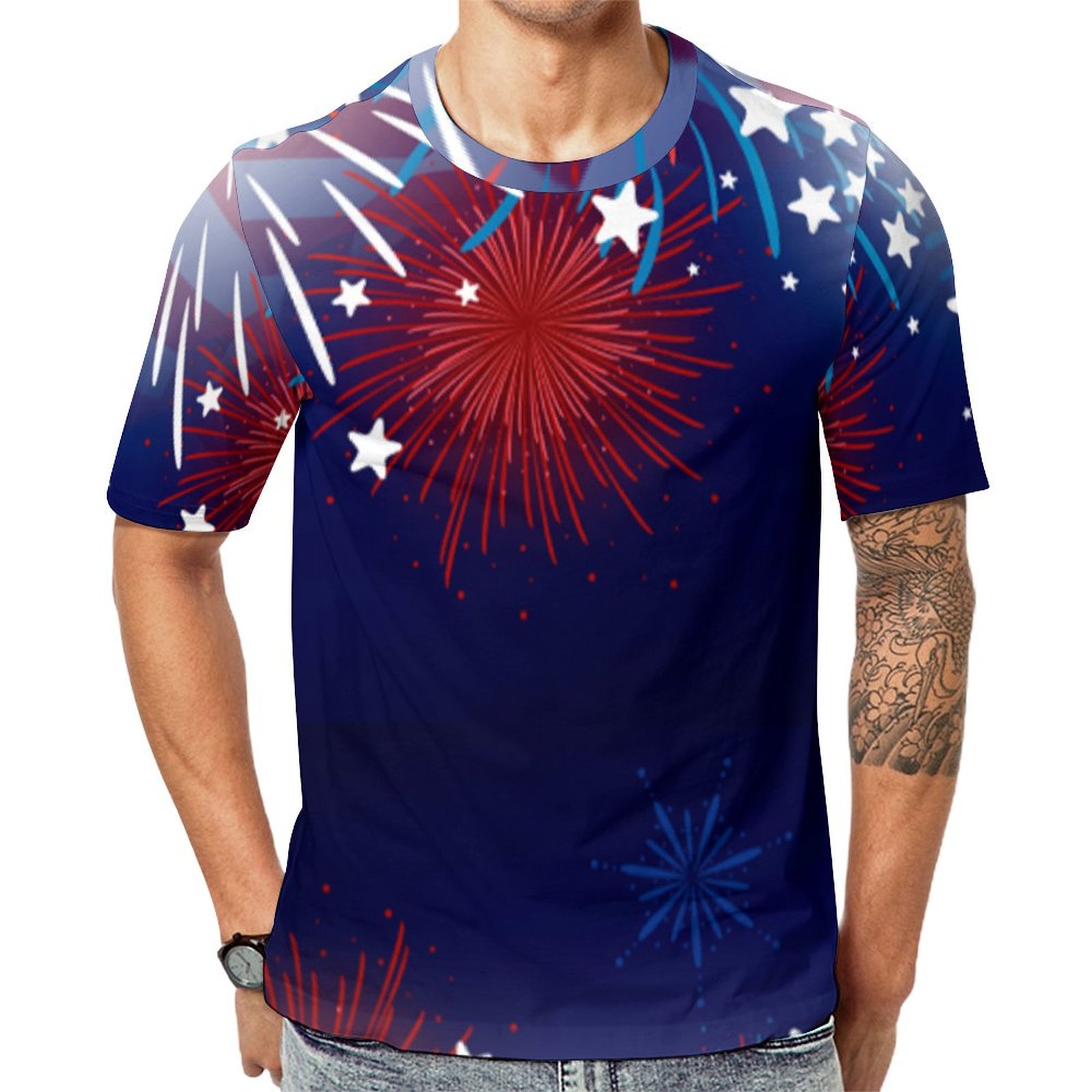 Pickleball Print Patriotic Fireworks Short Sleeve Print Unisex Tshirt Summer Casual Tees for Men and Women Coolcoshirts