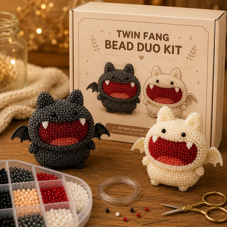 Twin Fang Bead Duo Kit &ndash; 3D DIY Beaded Monster Craft with Display Stands