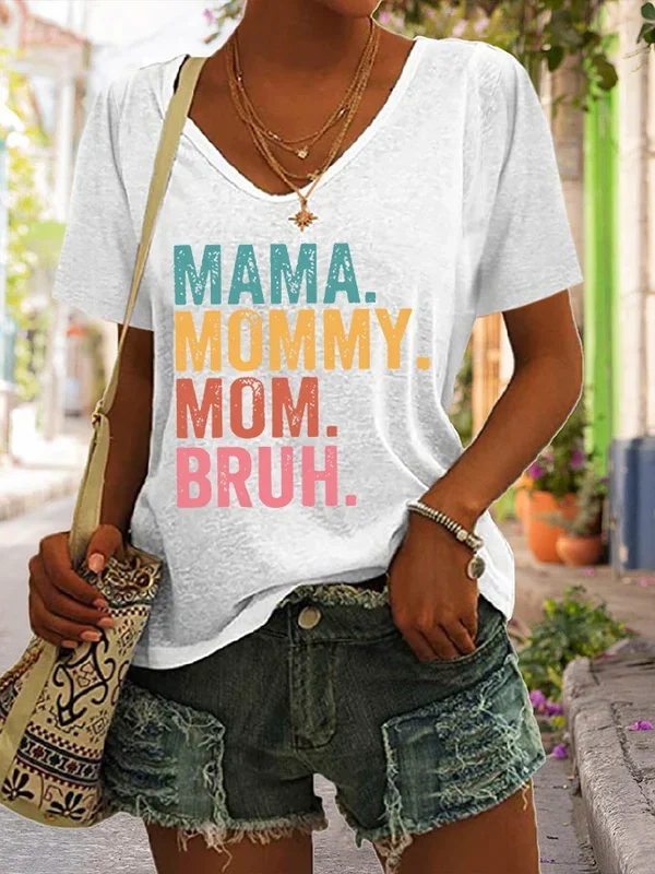 Comstylish Women's Ma Mama Mom Bruh Print Casual T-Shirt