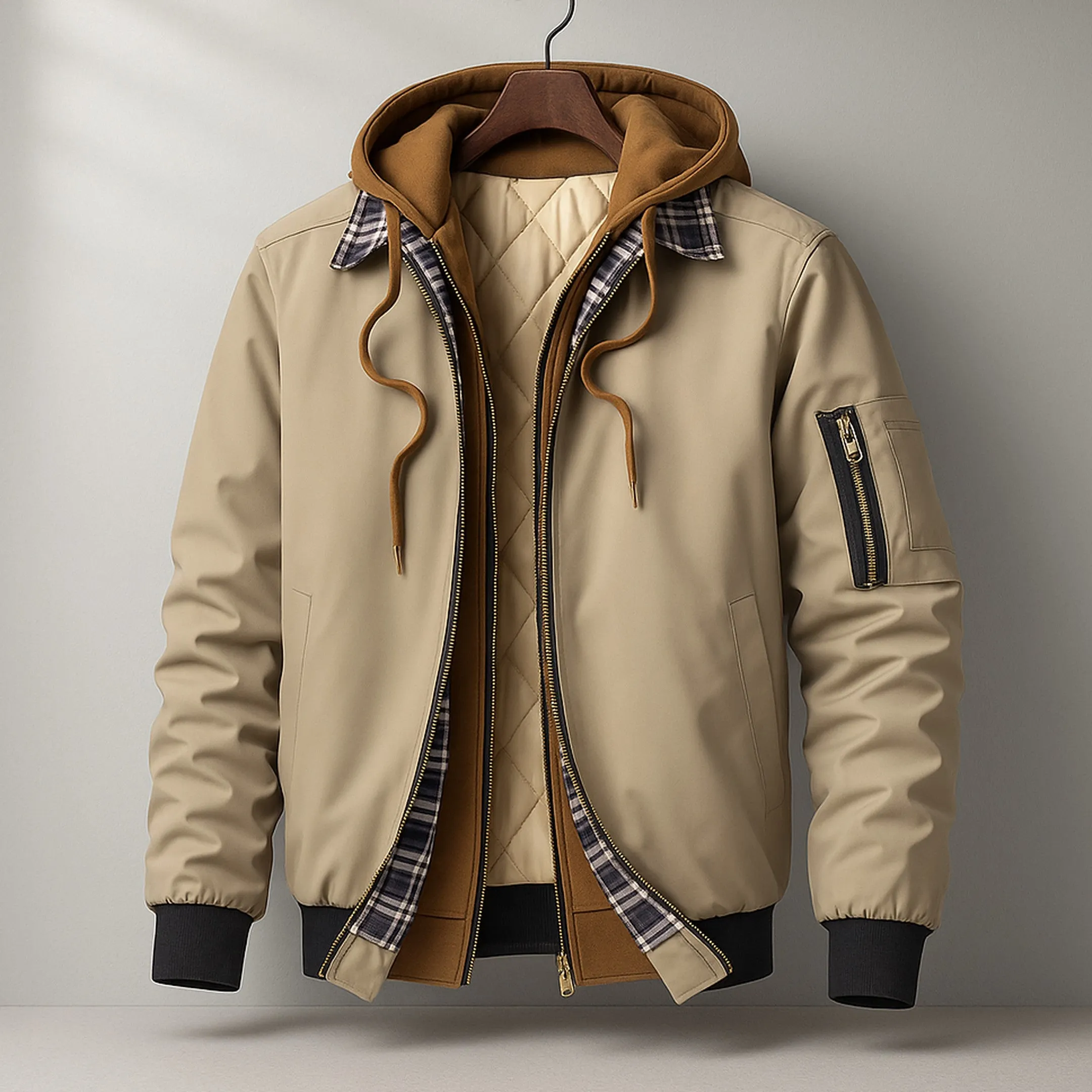 Men's Quilted Hooded Jacket &ndash; Water-Resistant Layering Coat
