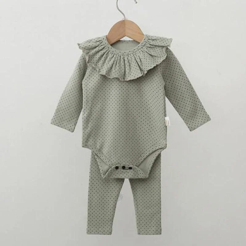 Spring Autumn Infant Baby Boys Girls Long Sleeve Wave Point Rompers + Pants + Hat Clothing Sets Kids Boy Girl Suit Clothes