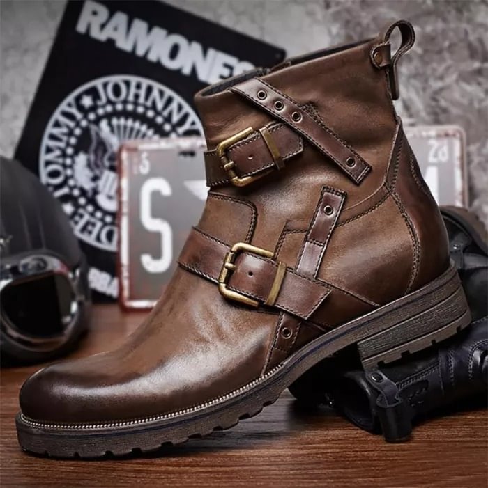 Botines de mezclilla con hebilla de cuero vintage para hombre botas de  hombre
