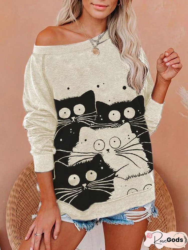 Christmas Cat Sweater Animal Printed Sweater