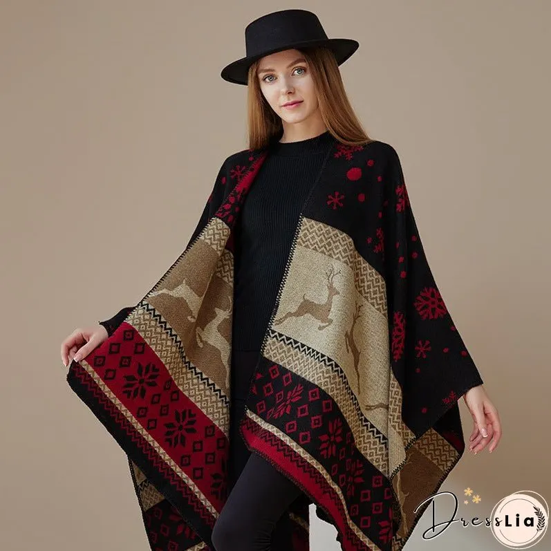 Ethnic style shawl, women's outfit, double-sided imitation cashmere scarf, blanket cape, autumn and winter Christmas day cape, thickened