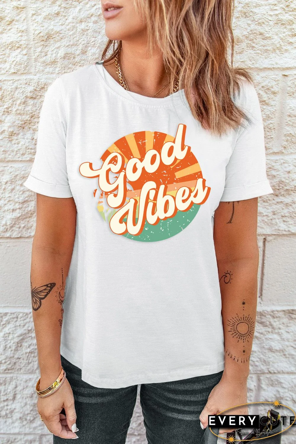 White Good Vibes Print T Shirt