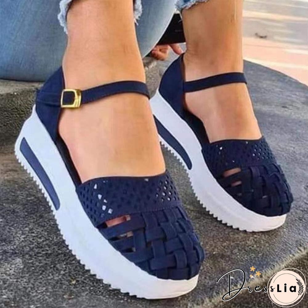 Pure Color Hollowed-Out Women Platform Sandal