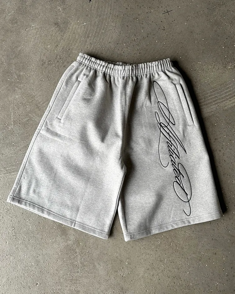 Retro Letter Pattern Drawstring Shorts