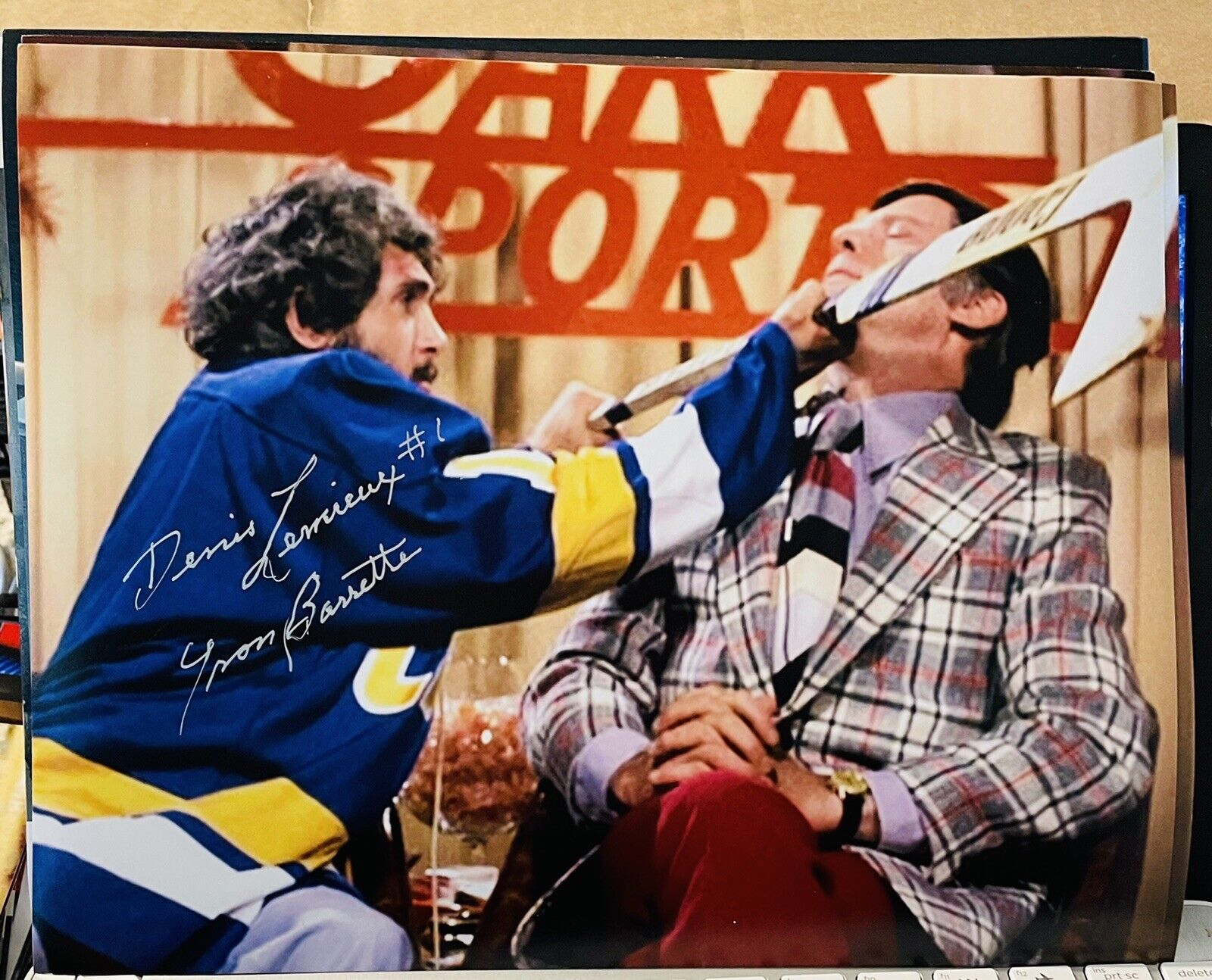 Yvon Barrette Denis Lemieux signed 8x10 Photo Poster painting Slapshot Beckett COA D4