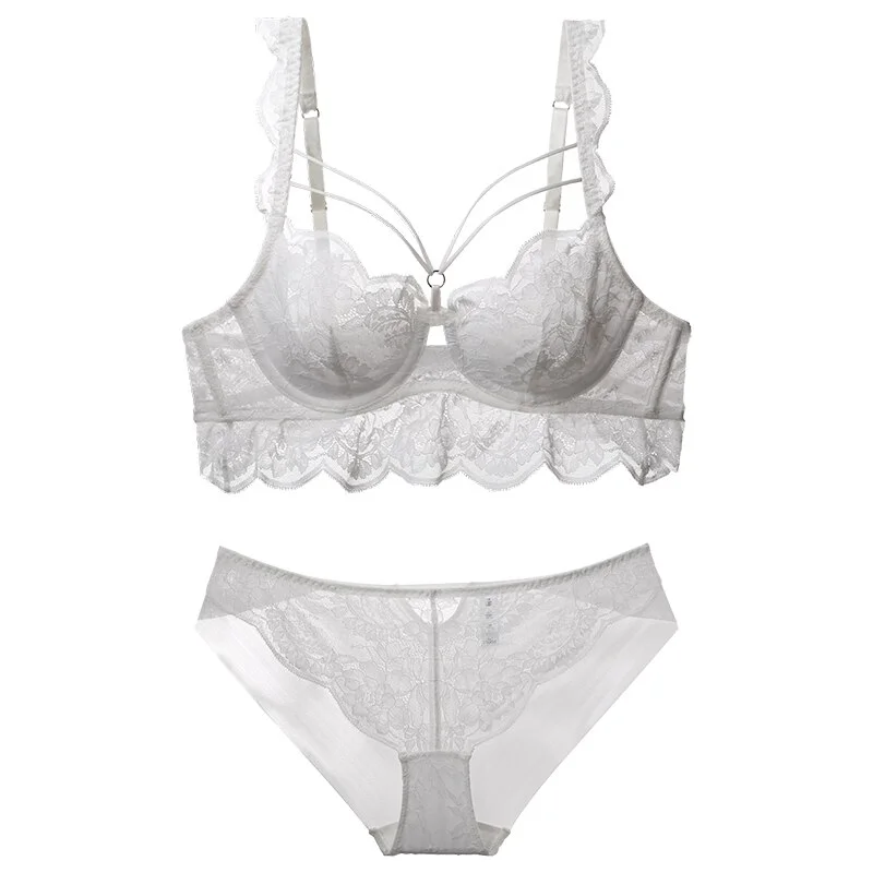 Billionm Women Underwear Sexy Ultra Thin Bra Set Black Lace Hollow Push Up BrassiereTemptation Intimates Plus Size Bra & Brief Set