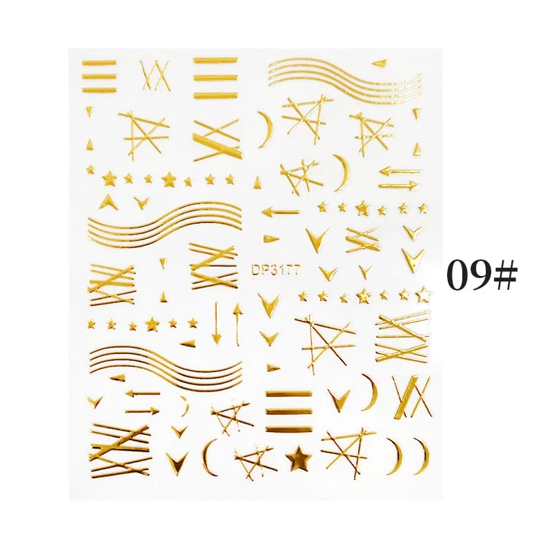 1 Sheet Bronzing Abstract Color Block 3D Nail Sticker Art Letters Design Transfer Sliders Paper DIY Manicuring Wraps