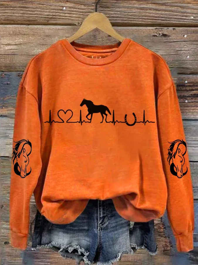 Women's Horse Heartbeat Horse Lover Printed Sweatshirt socialshop