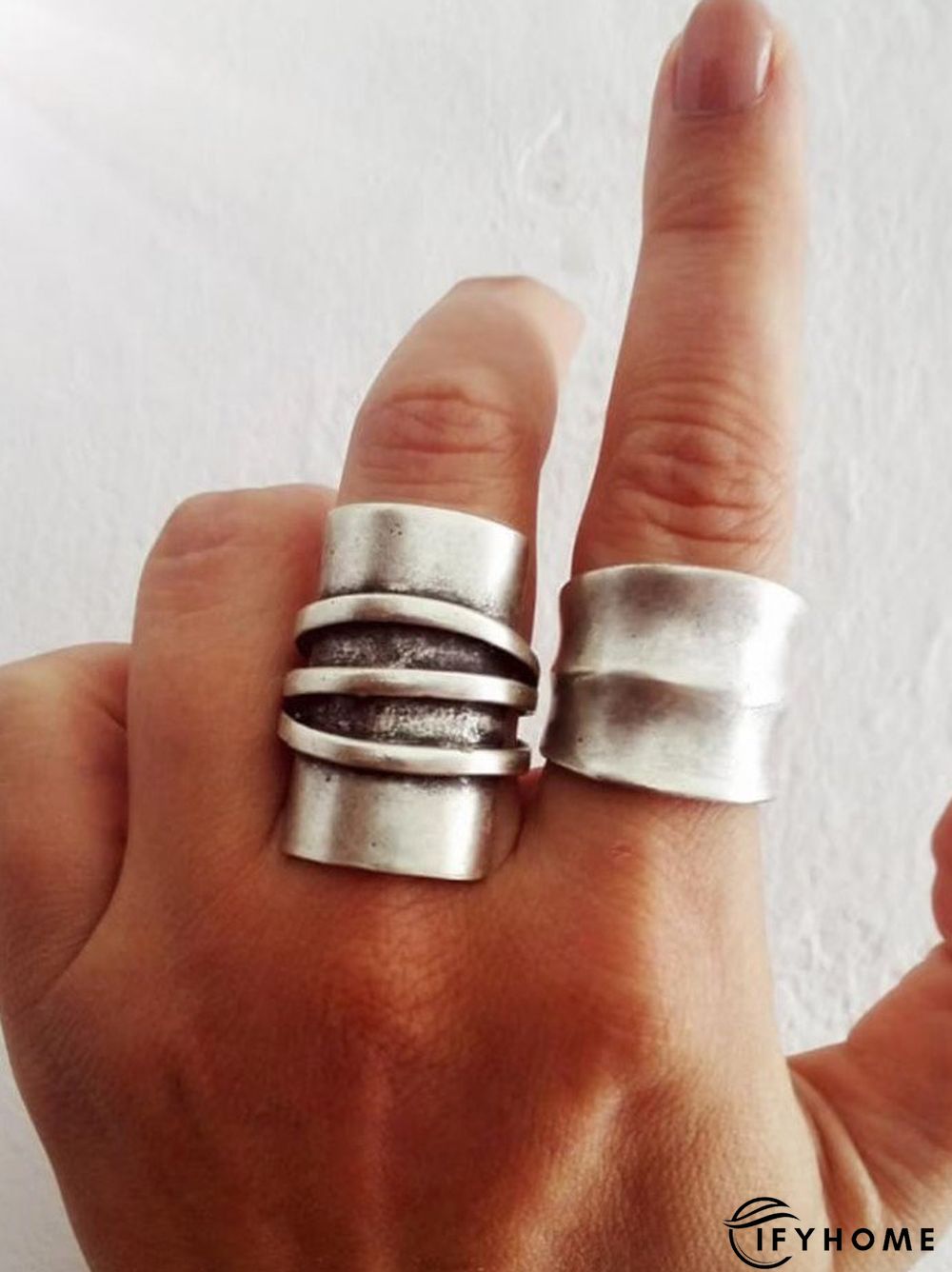 Vintage Silver Distressed Line Pattern Ring Ethnic Jewelry | IFYHOME