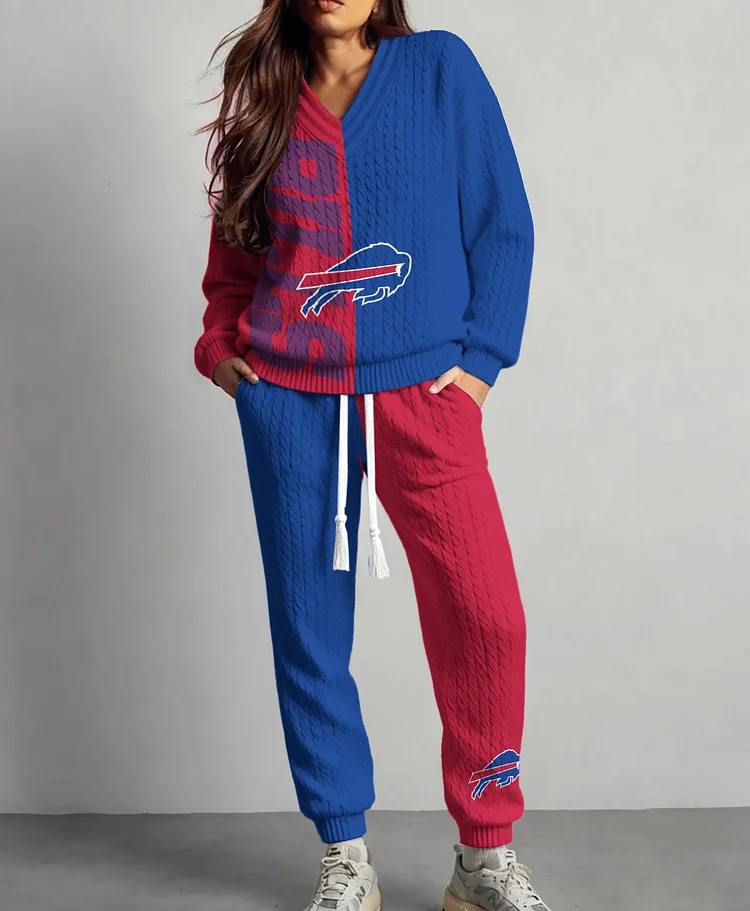 Buffalo Bills  Classic All-Season Long Sleeve V-Neck Pullover Sweater & Pants Set