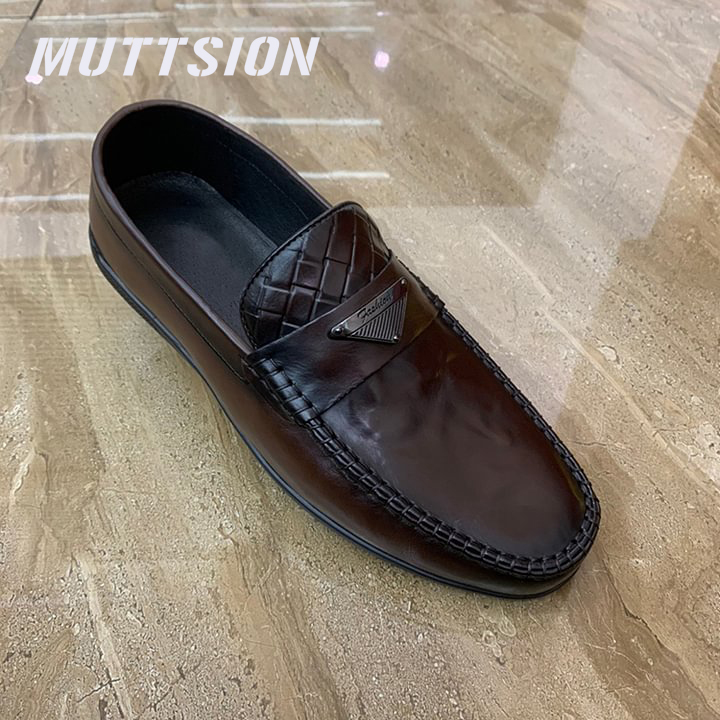 MUTTSION British Style Soft Leather Casual Penny Loafers