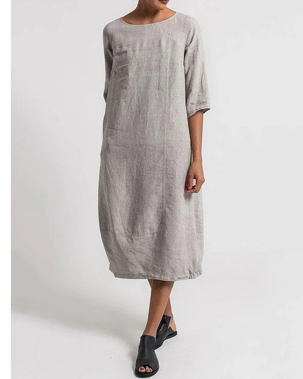 Women Linen Cotton Plus Size Dresses Daytime Solid Dresses