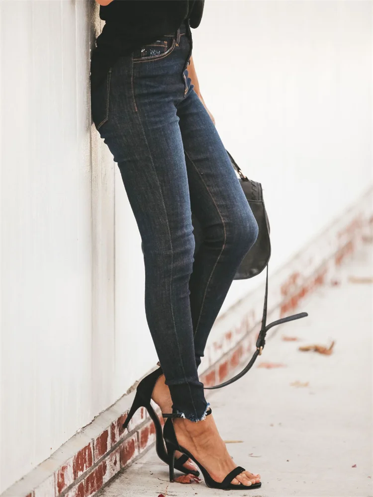 Washed Frayed Hem Button Up Skinny Jeans