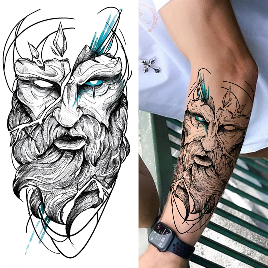 Sdrawing Wolf Forest Tattoo Sticker For Men Women Children Tiger Death Skull Temporary Tatoo Fake Lion Skeleton King Animal Tattoo