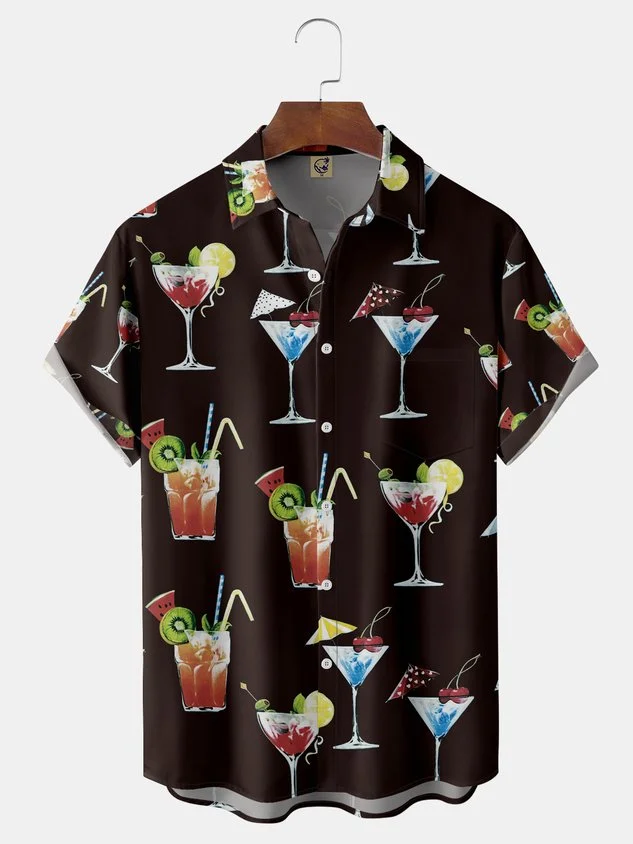 Cocktail Chest Pocket Short Sleeve Hawaiian Shirt