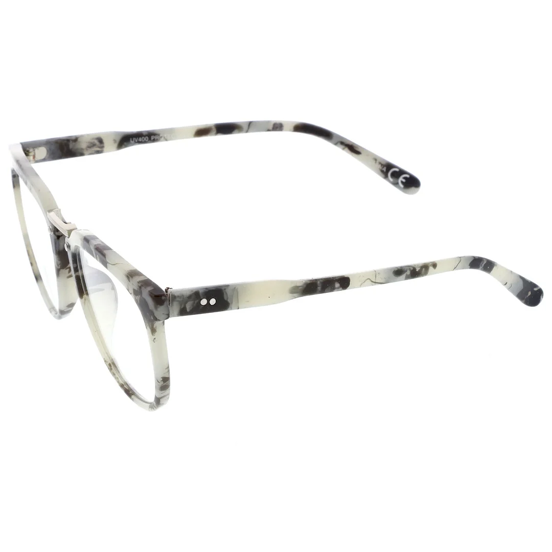 Classic Metal Bridge Square Flat Clear Lens Horn Rimmed Eyeglasses 55mm