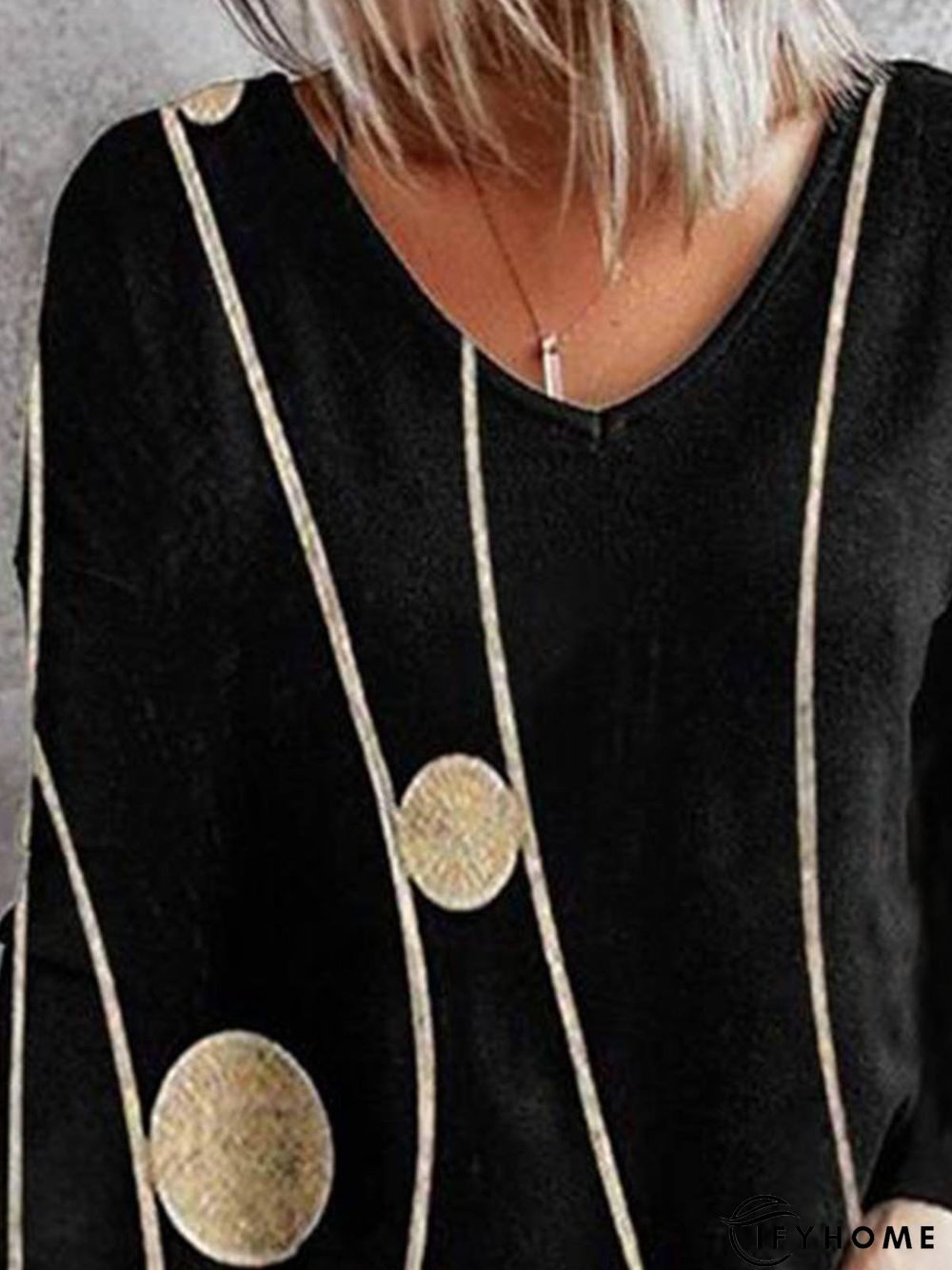 Vintage Printed V Neck Cotton-Blend T-shirt | IFYHOME