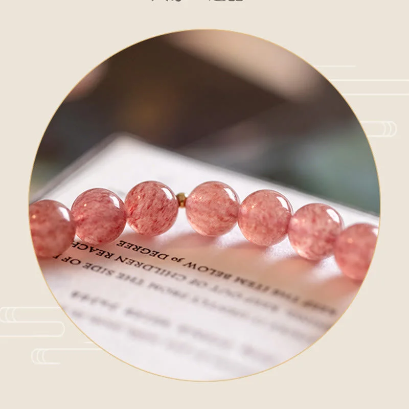 Natural Strawberry Quartz Moonstone PiXiu Love Healing Bracelet
