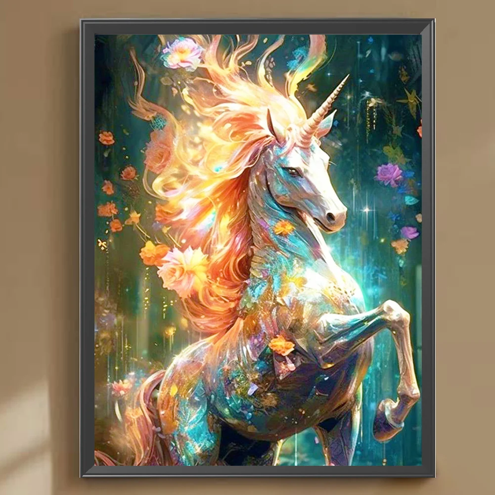 Full Round Diamond Painting 30*40cm - Flowers And Forest Unicorns