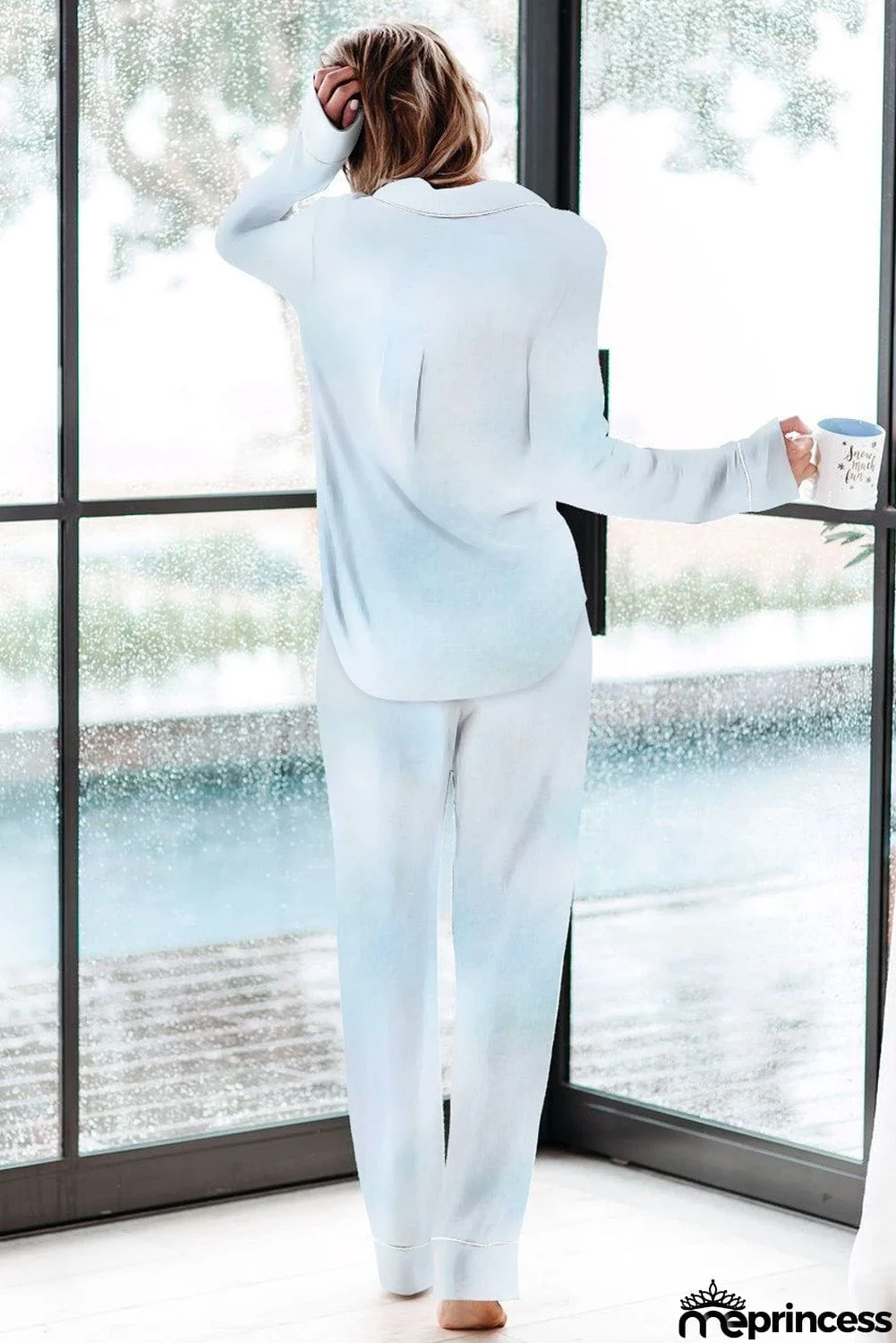 Multicolor Tie-dye Long Sleeve Shirt with Pants Lounge Set