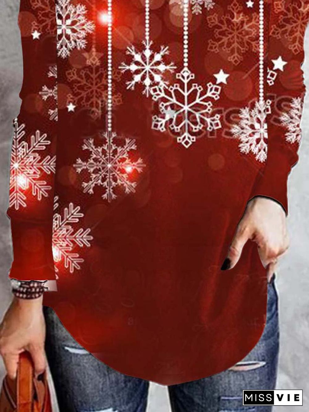 Christmas Snowman V Neck Cotton Blends T-shirt