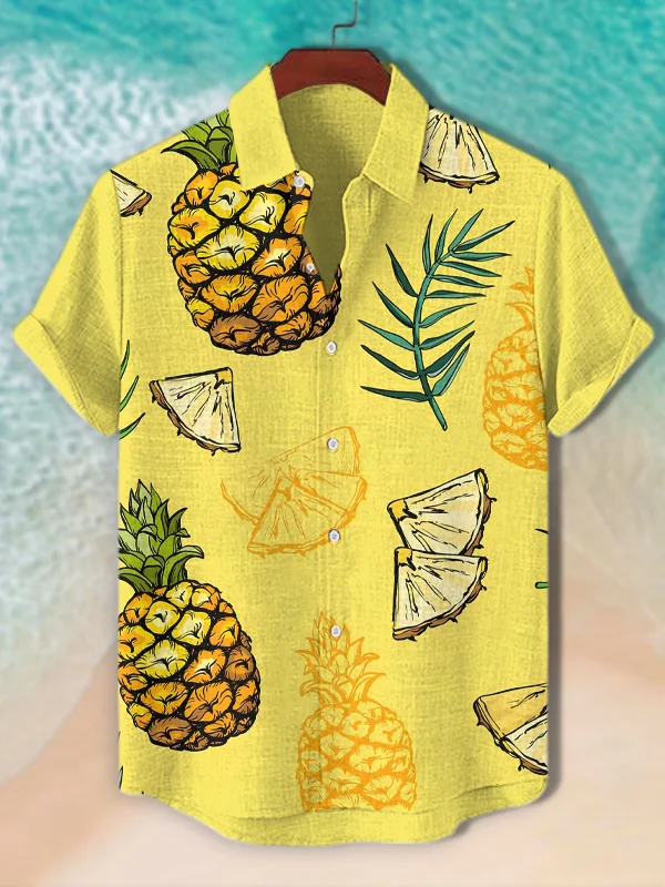 Men's Vacation Tropical Art Pineapple Print Shirt