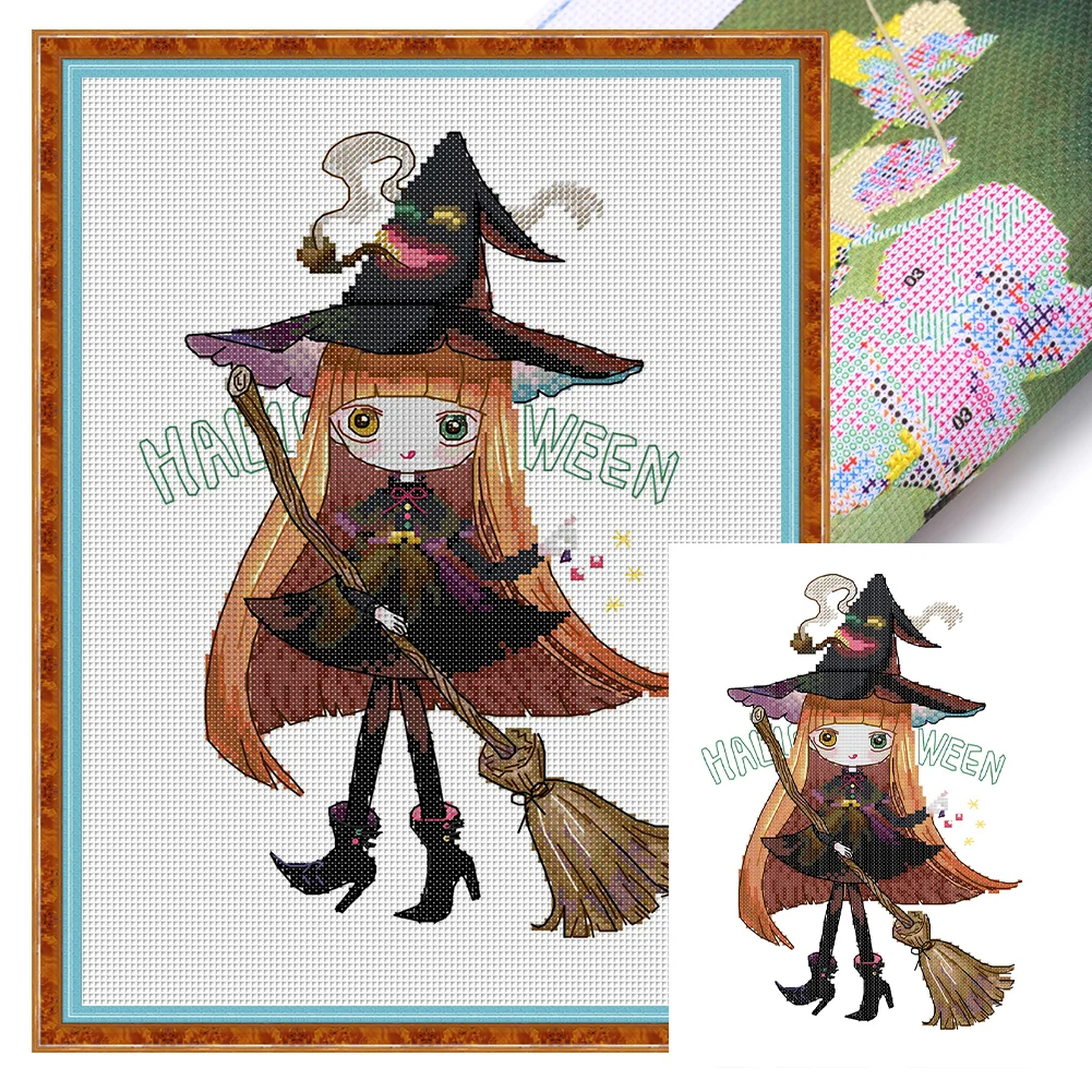 14CT Partial Stamped Cross Stitch Kit - Witch (27*35CM)