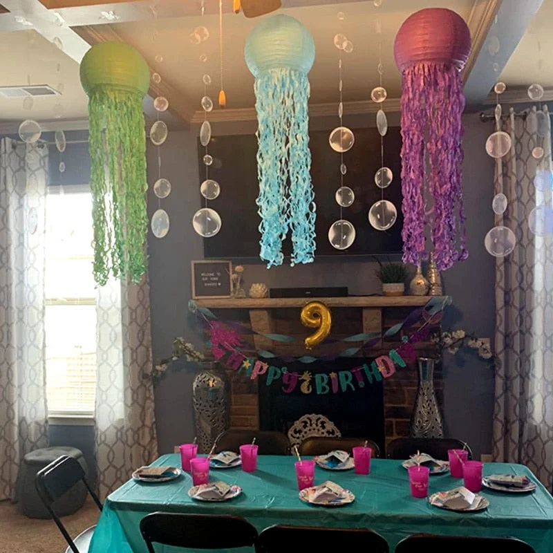 2Pcs 2M Mermaid Birthday Party Paper Banner Clear Bubble Hanging Garlands Kids Under The Sea Party Decoration Baby Shower