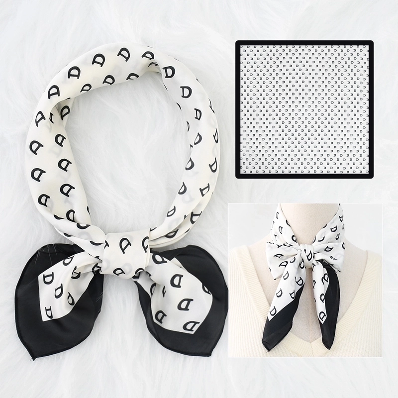 2 Pieces Women’s Elegant Plaid Flower Horse Satin Silk Scarf