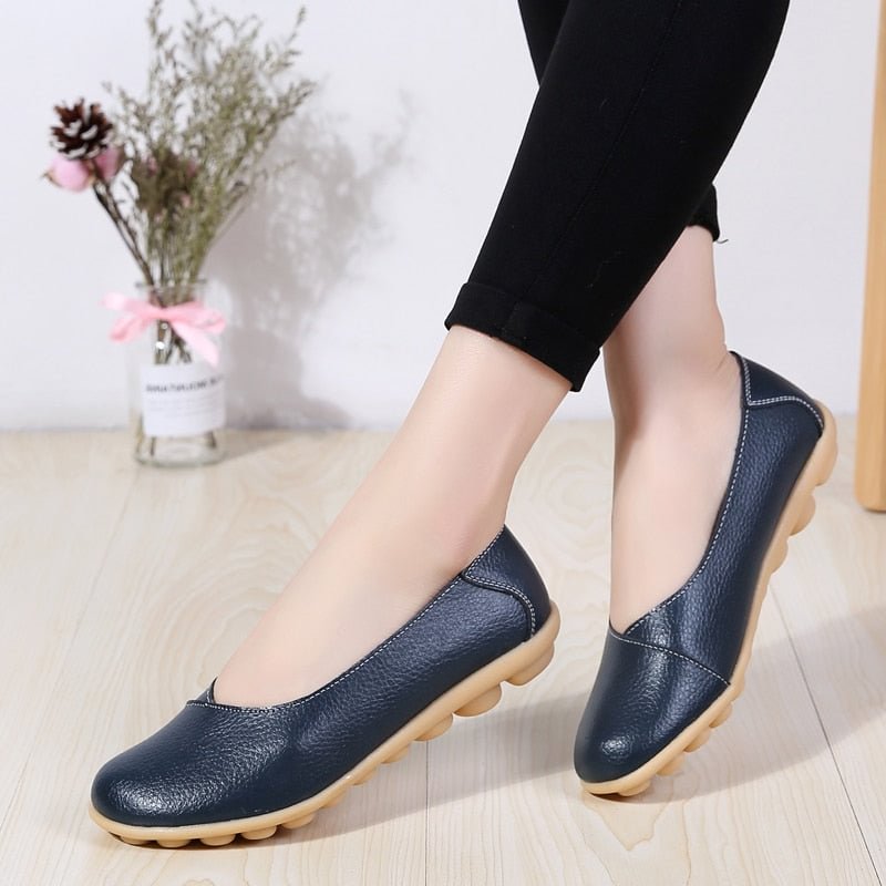 Women's Ladies Female Woman Shoes Flats Mother Shoes Cow Genuine Leather Loafers Ballerina Non Slip On Zapatillas Mujer Ballet