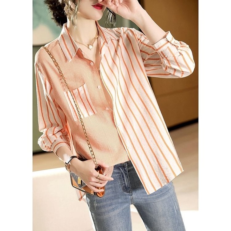 Dubeyi Asymmetrical Striped Button Shirt Female Spring Summer New Contrasting Colors Spliced Ladies Long Sleeve Pockets Blouse