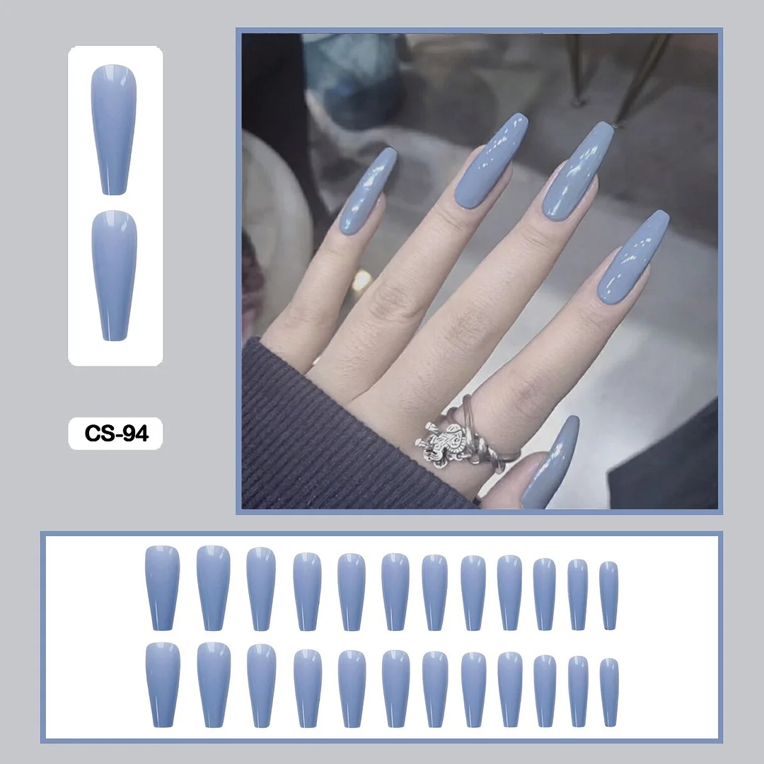 24pcs/box Long Trapezoid Drop Shaped False Nails With Glue Pure Color Elegant Nail Art Wearable Fake Nails With Wearing Tools-Nail Inspo