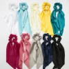 12PCS Plain Colors Satin Silky Bowknot Ribbon Hair Band Scrunchies
