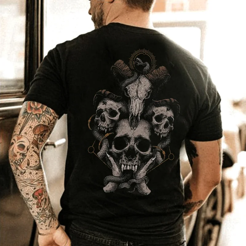 Evil Sheep Head Printed Men's T-shirt -  