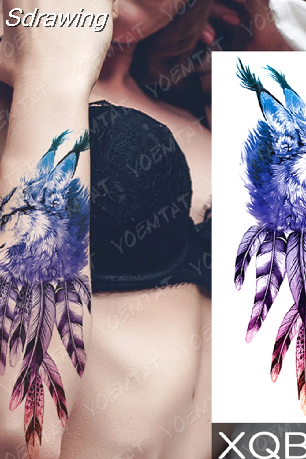 Sdrawing Temporary Tattoo Sticker Wolf Skull Fox Feather Tattoos Tiger Lion Body Art Arm Fake Sleeve Tatoo Women Men