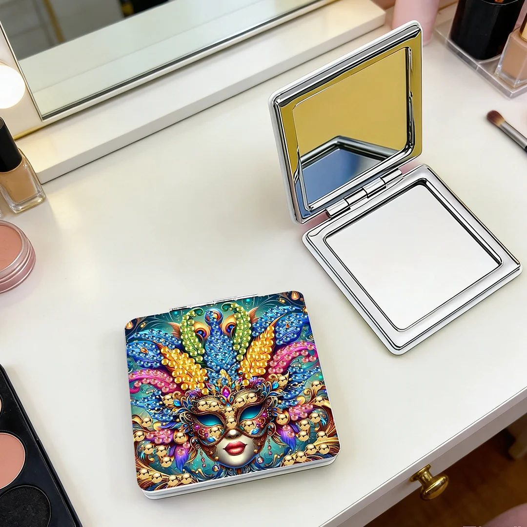 Mask-2 DIY Special Shaped Diamond Painting Compact Mirror Kits Diamond Art Painting Pocket Mirror for Beginners Adults Art Craft Woman Gifts