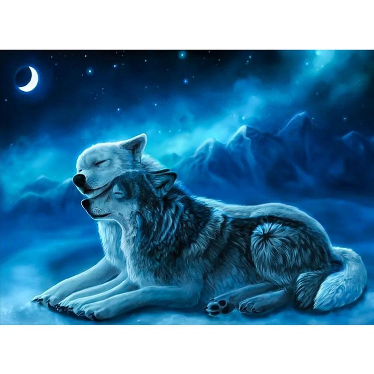 2 Wolves Round Full Drill Diamond Painting 25X35CM(Canvas) gbfke