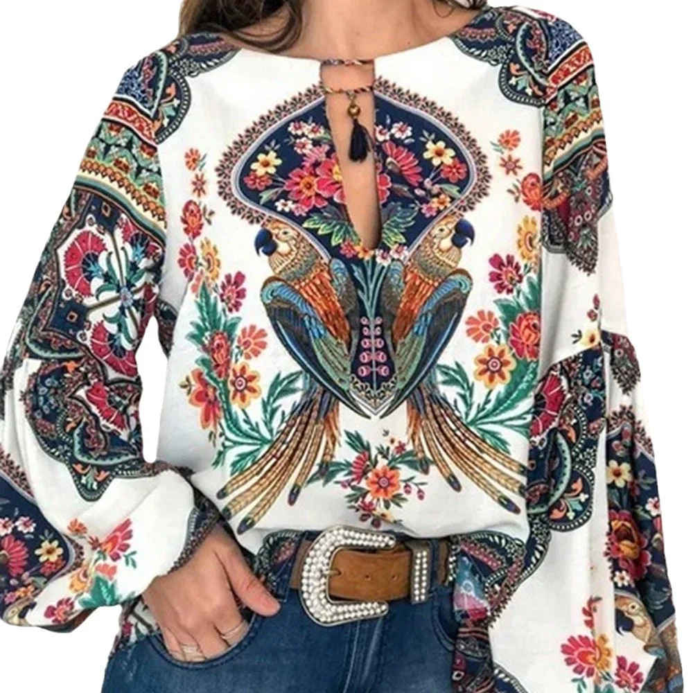 Uveng Uveng Large Number Of New Women's Fashion Women's Fashion Digital Printing Round Lantern Sleeve Shirts In The Spring And Summer Of 2025