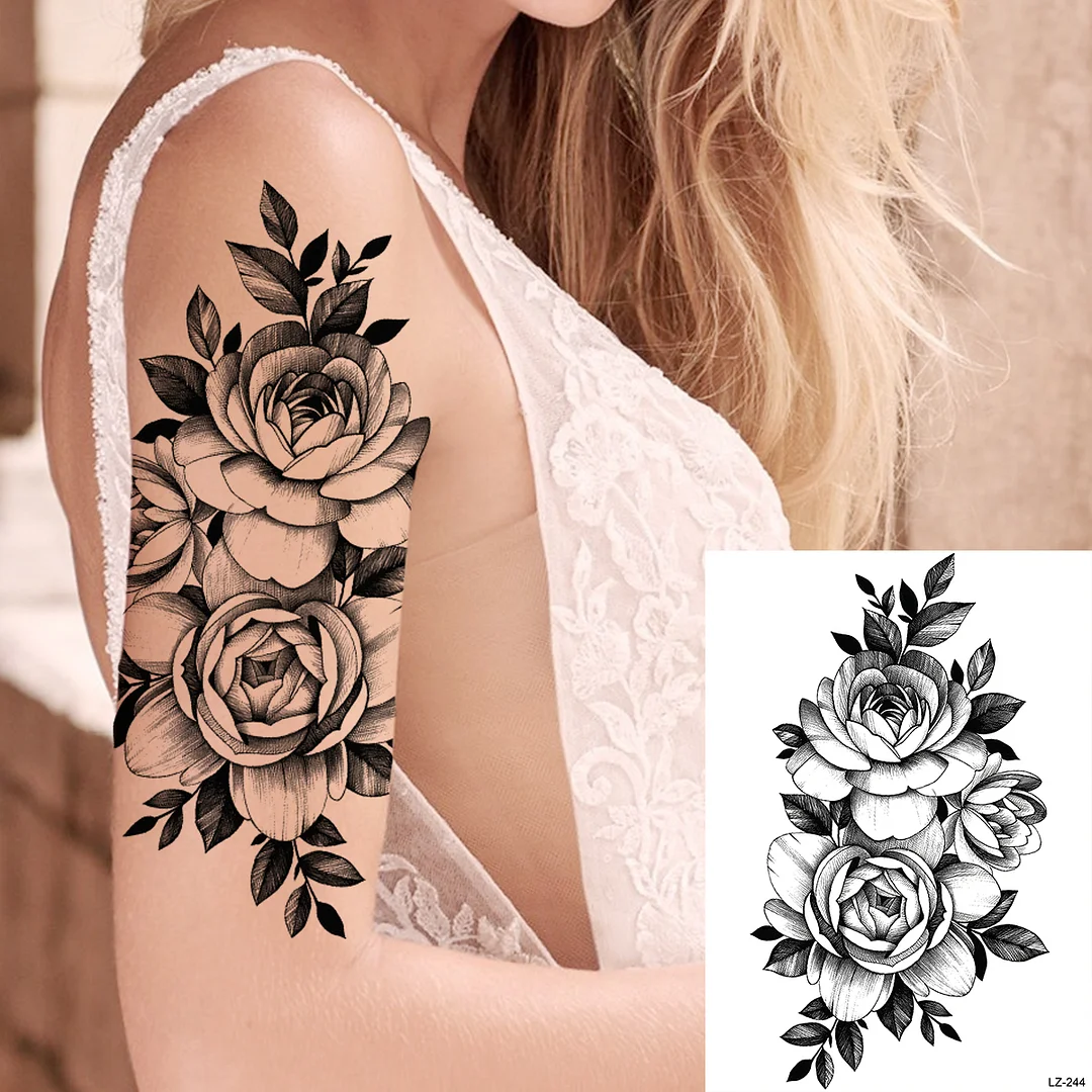 Sdrawing Large Rose FLower Temporary Tattoos For Women Adults Henna Skull Compass Snake Flower Fake Tattoo Sticker Leg Tatoos Thigh