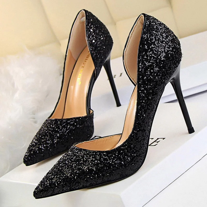 BIGTREE Shoes Sequins Woman Pumps Sexy Party Shoes High Heels Women Wedding Shoes Gold Silver Women Heels 9.5 Cm Ladies Shoes