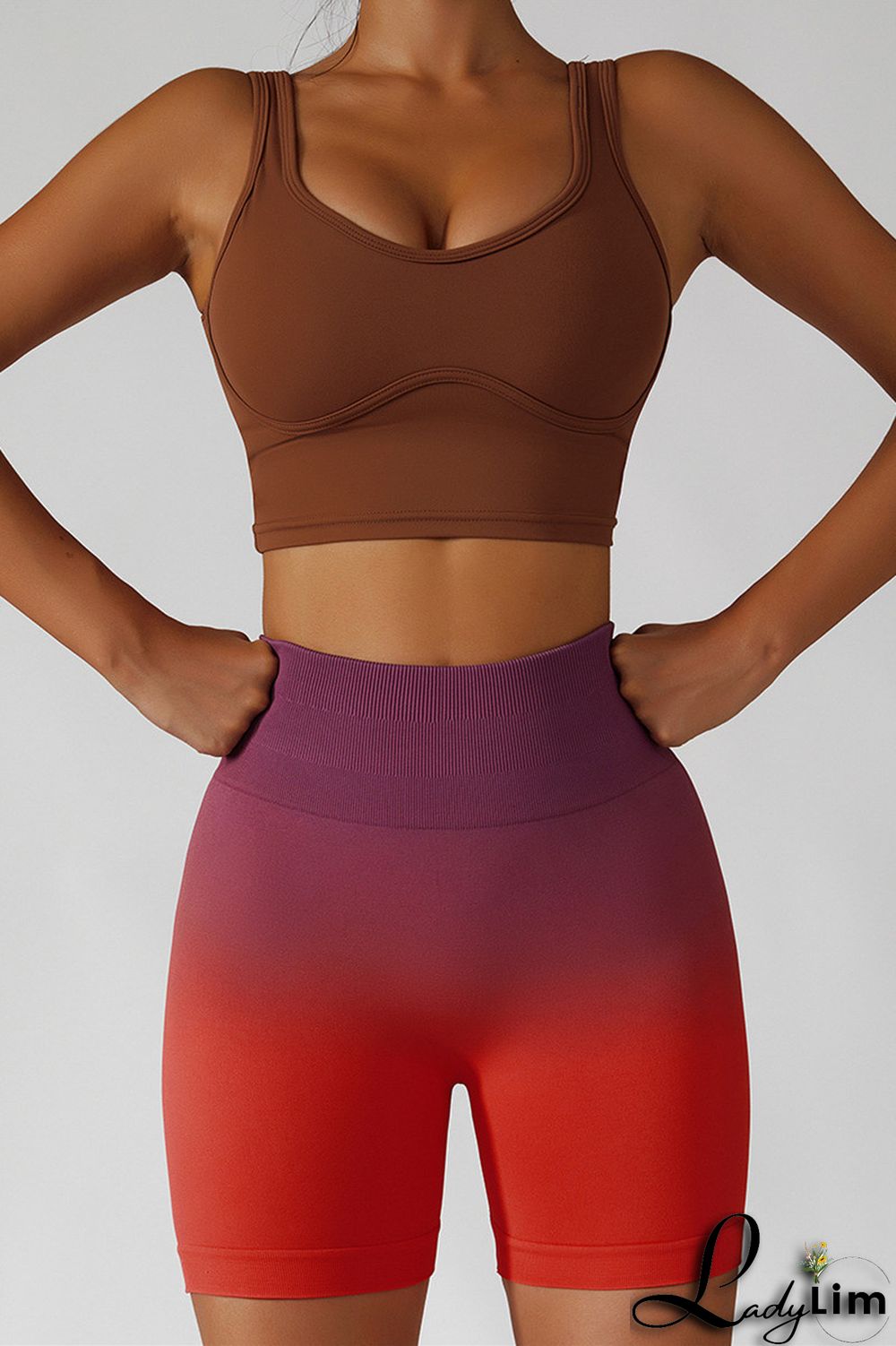 Purplish Blue Fashion Casual Sportswear Gradual Change Print Patchwork Tight High Waist Shorts